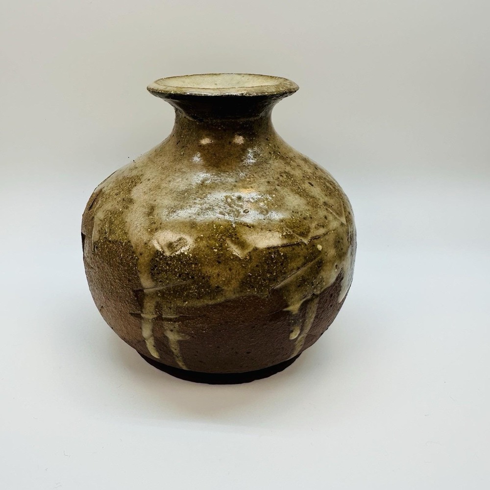 Vintage Stoneware Studio Art Pottery Vase Signed  4 1/2" Tall
